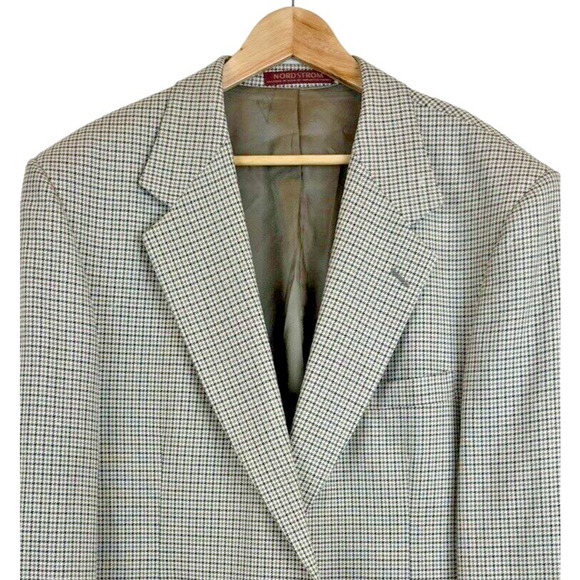 Vintage Nordstrom Blazer Men's 46R Silk & Wool Houndstooth Italian Made in USA - Picture 2 of 9